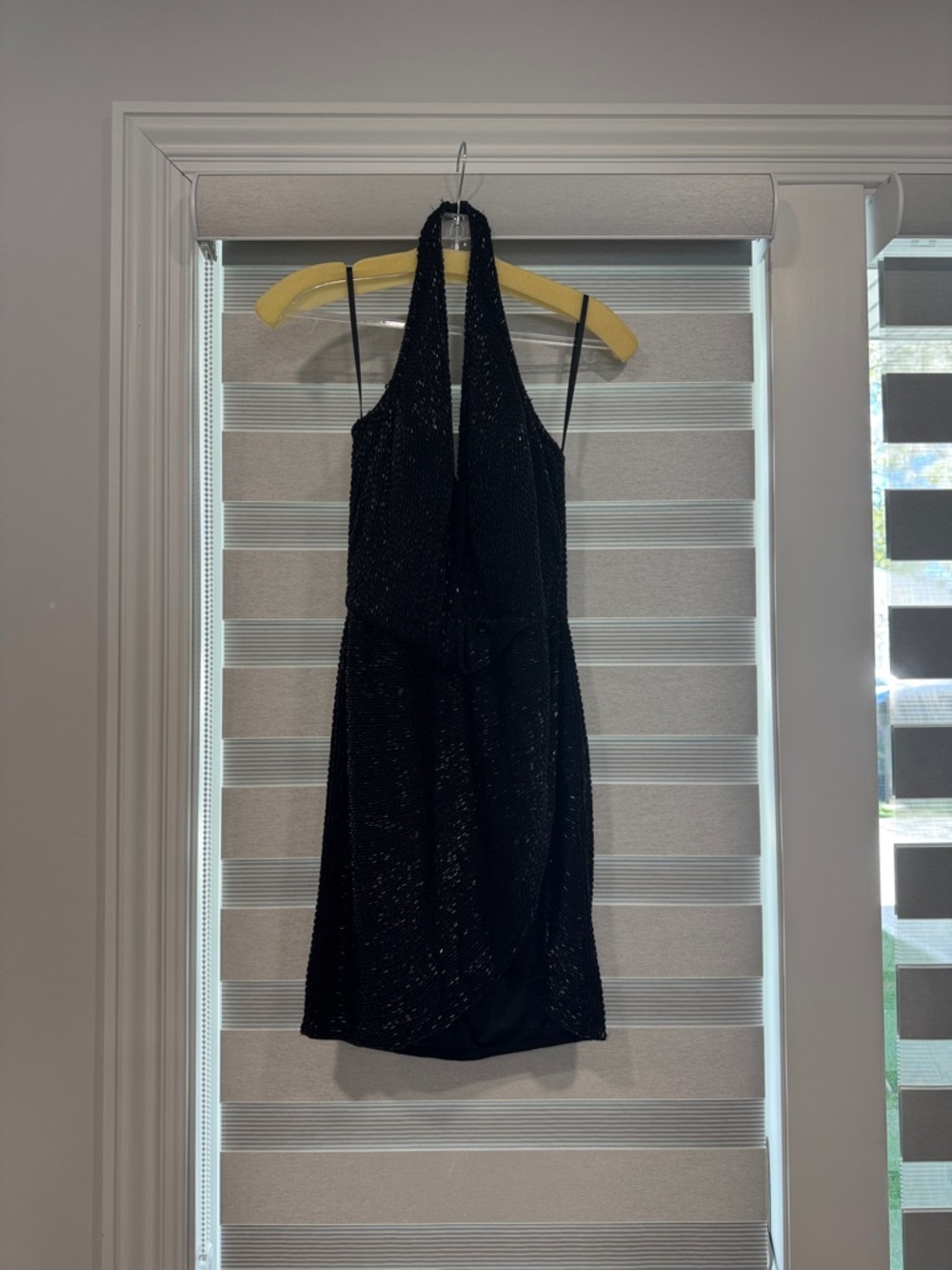 Black Halter Mini Dress with Subtle Sparkle